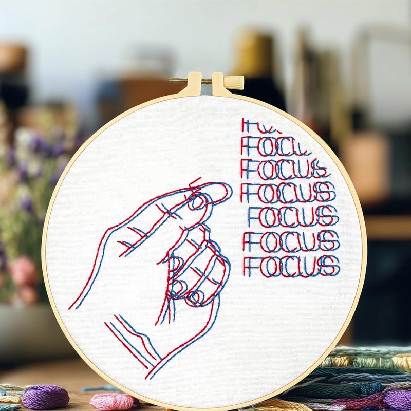 Crafmanoe Easy Hand Embroidery Kits for Beginners Adults, Focus Embroidery Starter Kits, Counted Cross Stitch Kits for Beginners Craft Kits for Adults Women, Embroidery Hoops, Thread & Video Tutorial - Image 3